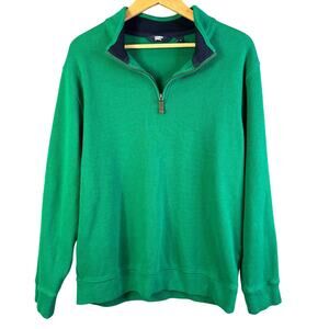Lands End Pullover Mens Size‎ Large Tall 1/4 Zip All Cotton Sweater Green Preppy